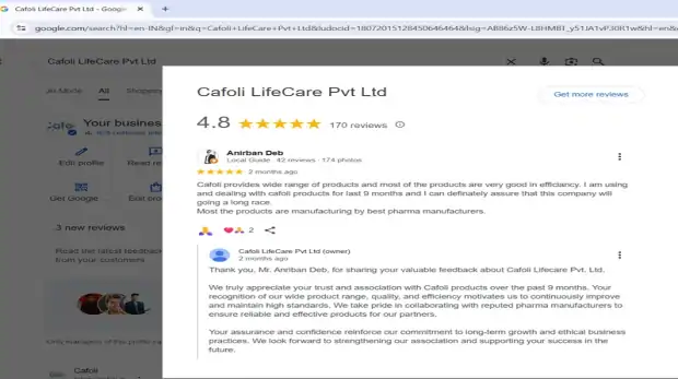 Cafoli Lifecare PCD Pharma Franchise 5 star review by distributor in Assam